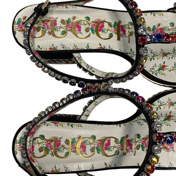 Gucci Mira Crystal Embellished Platform Sandals EU 37.5 US 7.5  Strappy Black - Picture 8 of 11